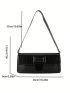 Crocodile Embossed Square Bag Black Flap For Daily