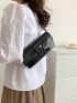 Crocodile Embossed Square Bag Black Flap For Daily