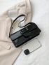 Crocodile Embossed Square Bag Black Flap For Daily