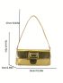 Crocodile Embossed Square Bag Metallic Flap