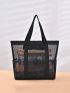 Black Shoulder Tote Bag Mesh Double Handle For Beach