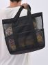 Black Shoulder Tote Bag Mesh Double Handle For Beach