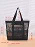 Black Shoulder Tote Bag Mesh Double Handle For Beach