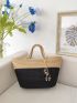 Rope Decor Straw Bag Two Tone Vacation