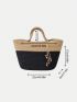 Rope Decor Straw Bag Two Tone Vacation