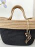 Rope Decor Straw Bag Two Tone Vacation