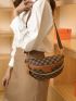 Women's Geometric Print PU Sling Bag, Trendy & Stylish Crossbody Purse for Travel