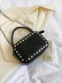 Studded Decor Square Bag PU Litchi Embossed