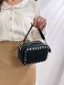 Studded Decor Square Bag PU Litchi Embossed