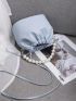 PU Bucket Bag Drawstring Faux Pearl Decor Litchi Embossed