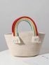 Polyester Straw Bag Tassel Decor Double Handle