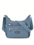 Letter Patch Hobo Bag With Zipper Nylon Fashion