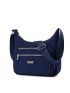 Letter Patch Hobo Bag With Zipper Nylon Fashion