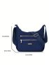 Letter Patch Hobo Bag With Zipper Nylon Fashion