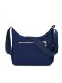 Letter Patch Hobo Bag With Zipper Nylon Fashion