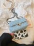 Quilted Pattern Flap Square Bag Fashion Denim With Cartoon Bag Charm