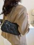 Quilted Pattern Button Detail Baguette Bag Black Fashion