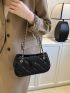 Quilted Pattern Button Detail Baguette Bag Black Fashion