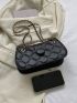 Quilted Pattern Button Detail Baguette Bag Black Fashion