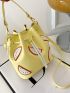 Mini Bucket Bag Lemon Slices Decor Top Handle Drawstring PU Fashionable