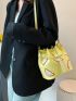 Mini Bucket Bag Lemon Slices Decor Top Handle Drawstring PU Fashionable