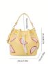 Mini Bucket Bag Lemon Slices Decor Top Handle Drawstring PU Fashionable