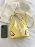 Mini Bucket Bag Lemon Slices Decor Top Handle Drawstring PU Fashionable