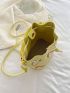 Mini Bucket Bag Lemon Slices Decor Top Handle Drawstring PU Fashionable