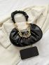 Chain Decor Ruched Bag Fashion Black