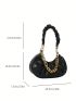 Chain Decor Ruched Bag Fashion Black