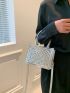 Mini Square Bag Geometric Embossed Double Handle With Zipper Metallic PU Funky