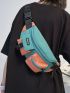 Letter Patch Decor Fanny Pack Color Block With Zipper Polyester