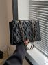 Quilted Pattern Chain Square Bag Pu Black