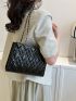 Quilted Pattern Chain Square Bag Pu Black