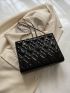 Quilted Pattern Chain Square Bag Pu Black