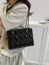 Quilted Pattern Chain Square Bag Pu Black