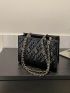 Quilted Pattern Chain Square Bag Pu Black