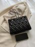 Quilted Pattern Chain Square Bag Pu Black