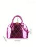 Stitch Detail Dome Bag Double Handle With Zipper Metallic PU Funky