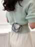 Mini Button Detail Flap Saddle Bag Fashion Geometric Pattern