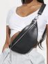 Zip Front Fanny Pack PU Black For Daily Life