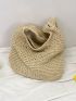 Medium Straw Bag Solid Color Double Handle Vacation Style