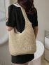 Medium Straw Bag Solid Color Double Handle Vacation Style