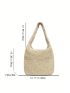 Medium Straw Bag Solid Color Double Handle Vacation Style