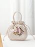 Mini Satchel Bag Random Flower Pattern Drawstring Design Top Handle