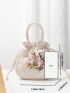 Mini Satchel Bag Random Flower Pattern Drawstring Design Top Handle