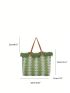 Large Capacity Tote Bag Colorblock Fringe Trim Vacation Style