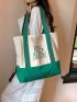 Oversized Shopper Bag Colorblock Letter Pattern Double Handle