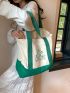 Oversized Shopper Bag Colorblock Letter Pattern Double Handle