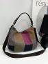 Colorblock Hobo Bag Large Capacity Zipper Vintage